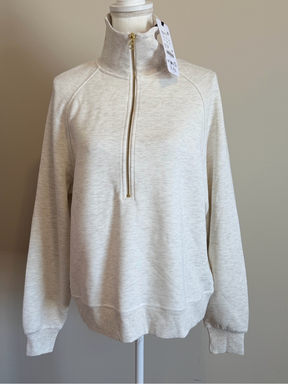 NWT Varley Selene 1/2 Zip doublesoft sweatshirt relaxed fit size small ivory